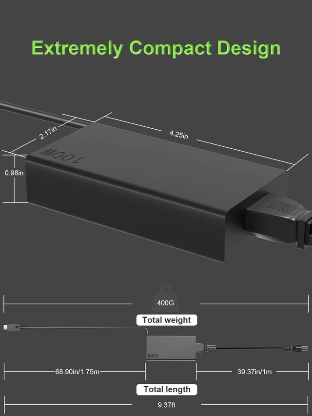 Alt view image 4 of 7 - 100W Slim USB-C Charger for Lenovo Laptop, Legion Go Lenovo Slim 7 9, ThinkPad T16 T14 P16s E14, IdeaPad Slim/Por 5, Yoga Slim 7, Yoga Pro 7, ThinkBook 16 14 15 Power Cord