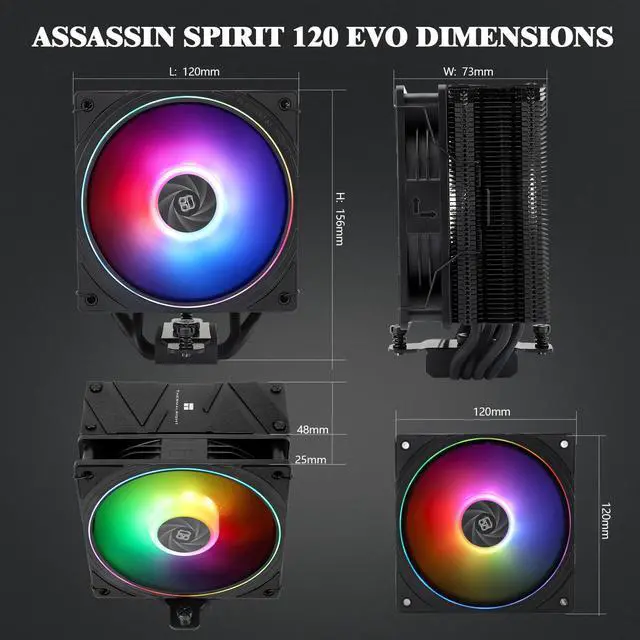 Alt view image 5 of 7 - Assassin Spirit 120 EVO CPU Cooler, TL-S12-S PWM Quiet ARGB Fan CPU Air Cooler, 2000RPM Speed, Low Noise Computer Heatsink Cooling, Support for AM4/AM5, Intel lga1700/1851/1150/1151/1200