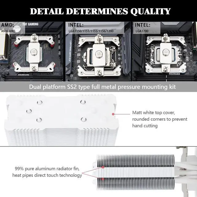 Alt view image 3 of 7 - Assassin King 120 SE White ARGB CPU Air Cooler, AK120 SE White ARB, 5 Heatpipes, TL-C12CW-S PWM Quiet Fan CPU Cooler with S-FDB Bearing, for AMD AM4/AM5/Intel LGA1700/1150/1151/1200/1851