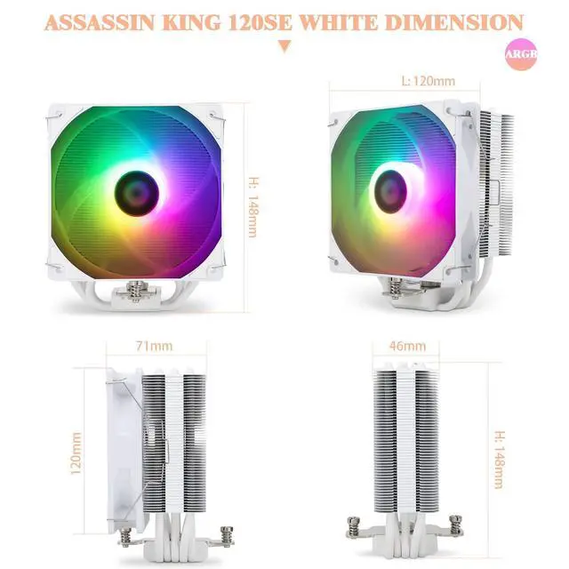 Alt view image 6 of 7 - Assassin King 120 SE White ARGB CPU Air Cooler, AK120 SE White ARB, 5 Heatpipes, TL-C12CW-S PWM Quiet Fan CPU Cooler with S-FDB Bearing, for AMD AM4/AM5/Intel LGA1700/1150/1151/1200/1851