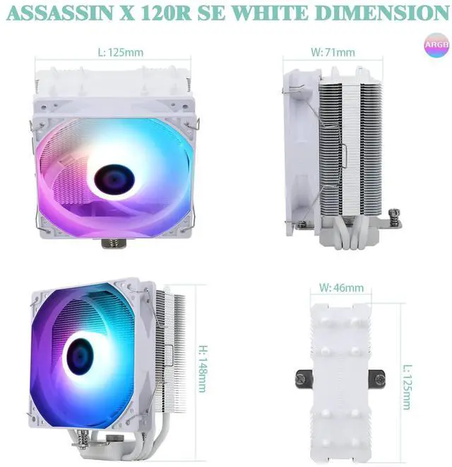 Alt view image 5 of 7 - AssassinX120 SE ARGB White CPU Air Cooler, AX120 SE ARGB, 4 Heat Pipes, TL-C12CW-S PWM Quiet CPU Fan with S-FDB Bearing, for AMD AM4/AM5/Intel 1700/1150/1151/1200/1851