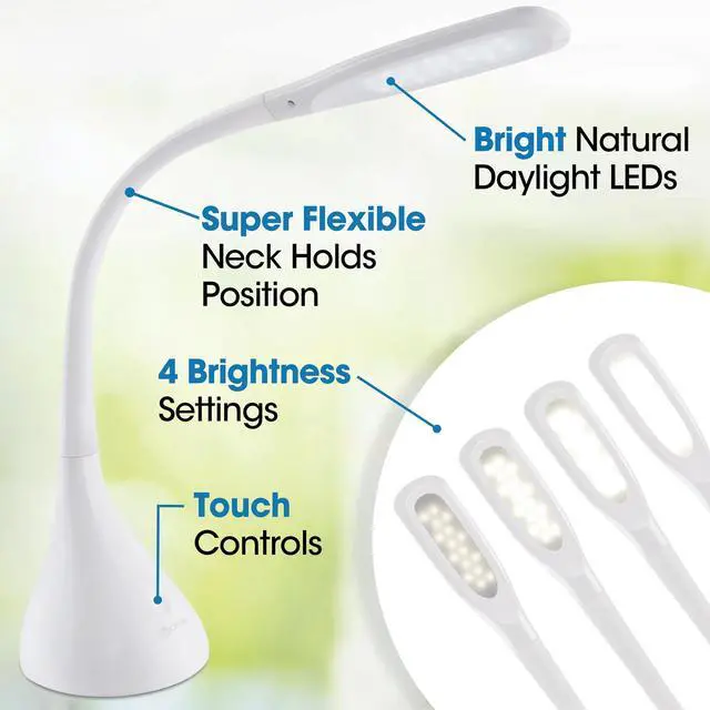 Alt view image 2 of 7 - Creative Curves LED Desk Lamp, White | Natural Daylight LEDs | 4 Brightness Settings | Adjustable Flexible Neck | 11.25 to 23.75 inches