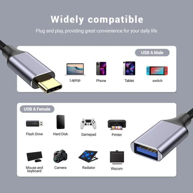 Alt view image 6 of 7 - USB Female to USBC Male Cable Adapter(2M/6.6 Ft),USB Female to USB-c Cable,Typec to USB3.0 Adapter,usba to c Male for Phone/Laptop/Tablet/Switch USBC Device