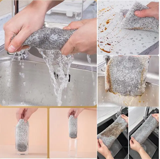 Alt view image 5 of 7 - 20 Pack Kitchen Dish Cloths Super Absorbent Coral Fleece Dish Cloths, Reusable Washable Fast Drying Rags, Nonstick Oil Microfiber Lint-Free Kitchen Cleaning Towels for Furniture Car Tea Bowl 10 x 10"