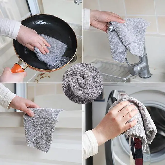 Alt view image 6 of 7 - 20 Pack Kitchen Dish Cloths Super Absorbent Coral Fleece Dish Cloths, Reusable Washable Fast Drying Rags, Nonstick Oil Microfiber Lint-Free Kitchen Cleaning Towels for Furniture Car Tea Bowl 10 x 10"