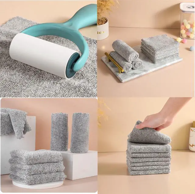 Alt view image 7 of 7 - 20 Pack Kitchen Dish Cloths Super Absorbent Coral Fleece Dish Cloths, Reusable Washable Fast Drying Rags, Nonstick Oil Microfiber Lint-Free Kitchen Cleaning Towels for Furniture Car Tea Bowl 10 x 10"