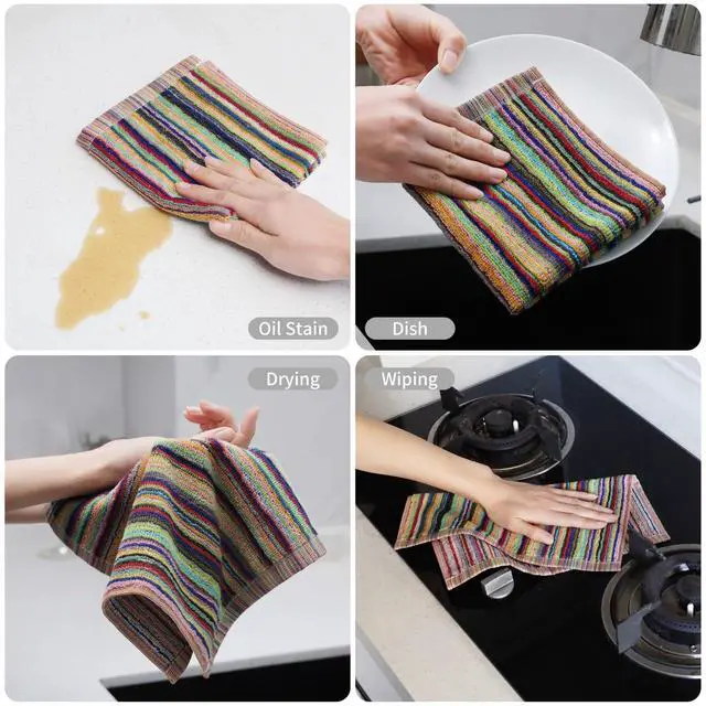 Alt view image 2 of 7 - Oeleky Kitchen Dishcloths for Washing Dishes, Ultra Absorbent Dish Rags, Cotton Cleaning Cloths Pack of 8, 12x12 Inches (multi-1, 12x12 inch)
