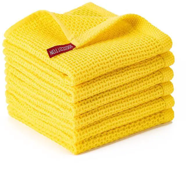 Main image of 6-Pack Kitchen Dish Cloths, 100% Cotton Waffle Weave, Ultra Soft Absorbent, Quick Drying Dish Towels, 12x12 Inches,Yellow