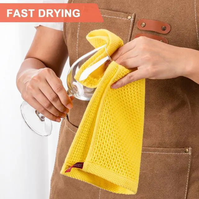 Alt view image 3 of 6 - 6-Pack Kitchen Dish Cloths, 100% Cotton Waffle Weave, Ultra Soft Absorbent, Quick Drying Dish Towels, 12x12 Inches,Yellow