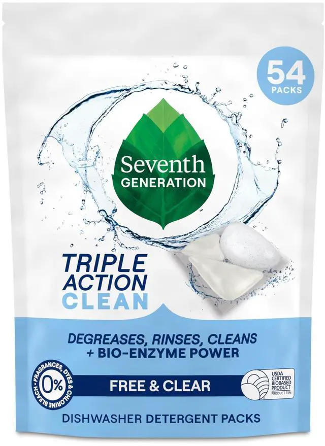 Main image of Triple Action Clean Automatic Dishwasher Detergent Packs with Bio-Enzyme Power, Free & Clear, Fights 48-hour Stuck-on Food, 54 count