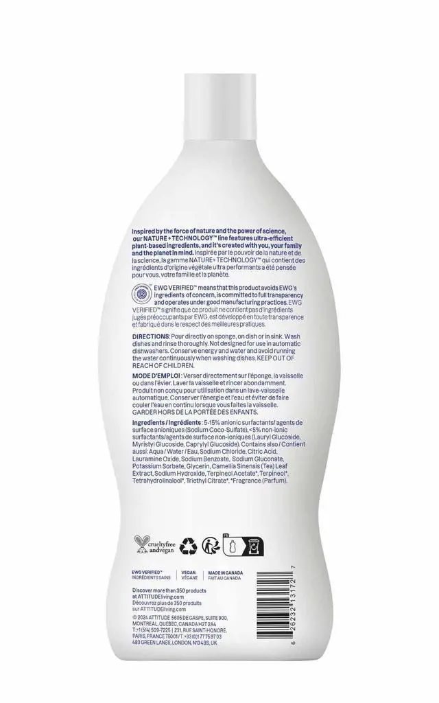 Alt view image 7 of 7 - Dish Soap, EWG Verified, Plant-Based & Vegan Dishwashing Liquid, Naturally Derived, Citrus Zest, 23.7 Fl Oz