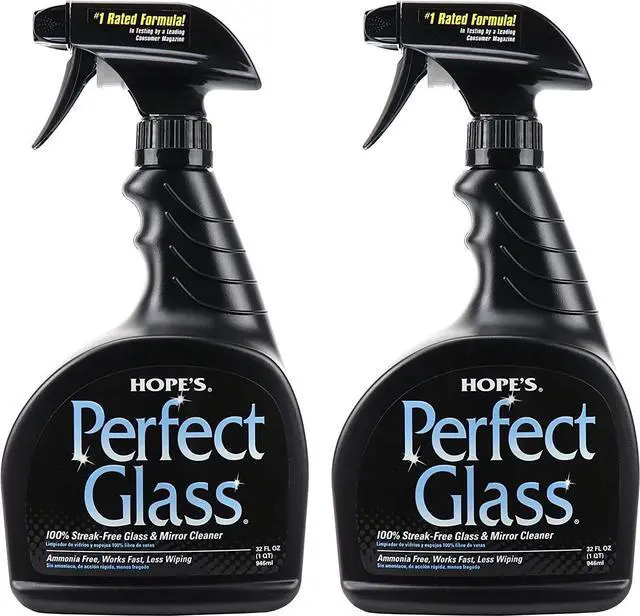 Main image of HOPE'S Perfect Glass Cleaner Spray, Streak-Free, Ammonia-Free Window, Mirror, Screen, Tinted Glass, and Shower Door Cleaner, Indoor and Outdoor Glass Surfaces, 32 Fl Oz, Pack of 2