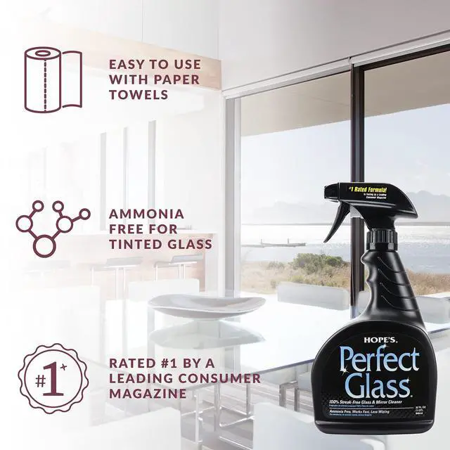 Alt view image 3 of 7 - HOPE'S Perfect Glass Cleaner Spray, Streak-Free, Ammonia-Free Window, Mirror, Screen, Tinted Glass, and Shower Door Cleaner, Indoor and Outdoor Glass Surfaces, 32 Fl Oz, Pack of 2