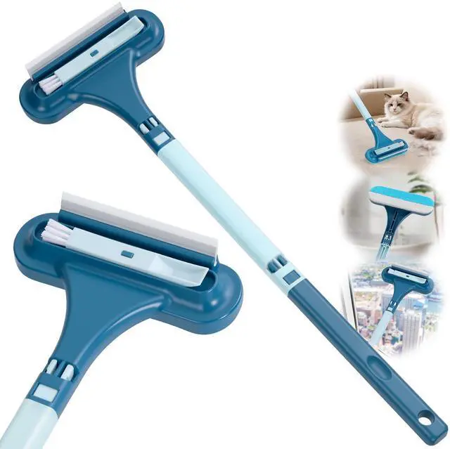 Main image of FLMAQE 2-in-1 Screen Cleaning Brush with Squeegee - Window Mesh Cleaner & Pet Hair Remover for Couch, Multi-Use Crevice Tool for Patio and Porch Screens (Cyan Blue)