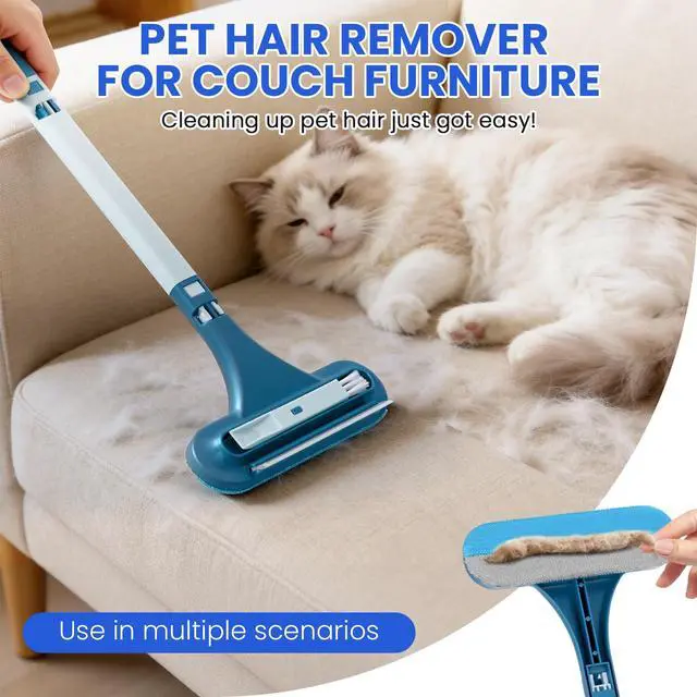 Alt view image 3 of 7 - FLMAQE 2-in-1 Screen Cleaning Brush with Squeegee - Window Mesh Cleaner & Pet Hair Remover for Couch, Multi-Use Crevice Tool for Patio and Porch Screens (Cyan Blue)