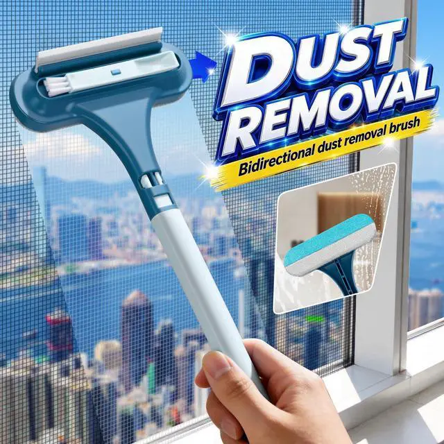 Alt view image 2 of 7 - FLMAQE 2-in-1 Screen Cleaning Brush with Squeegee - Window Mesh Cleaner & Pet Hair Remover for Couch, Multi-Use Crevice Tool for Patio and Porch Screens (Cyan Blue)