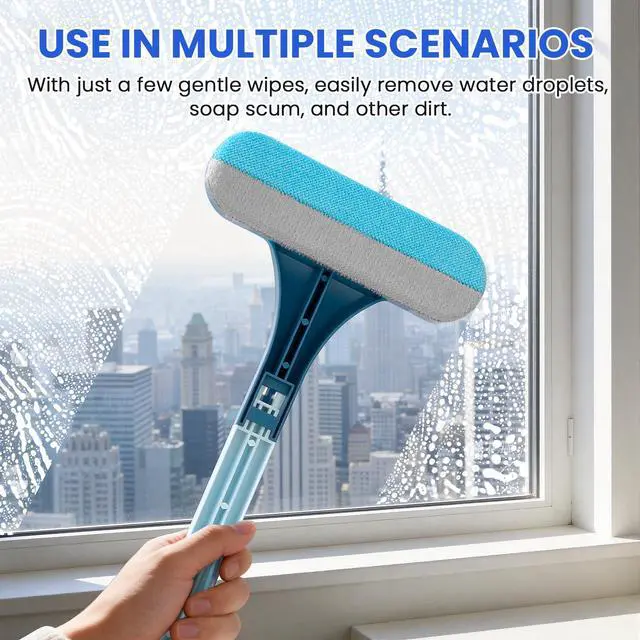 Alt view image 4 of 7 - FLMAQE 2-in-1 Screen Cleaning Brush with Squeegee - Window Mesh Cleaner & Pet Hair Remover for Couch, Multi-Use Crevice Tool for Patio and Porch Screens (Cyan Blue)
