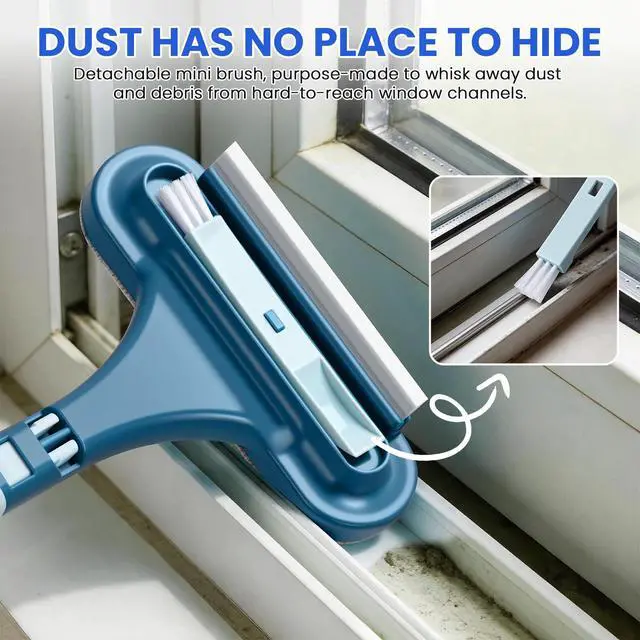 Alt view image 6 of 7 - FLMAQE 2-in-1 Screen Cleaning Brush with Squeegee - Window Mesh Cleaner & Pet Hair Remover for Couch, Multi-Use Crevice Tool for Patio and Porch Screens (Cyan Blue)