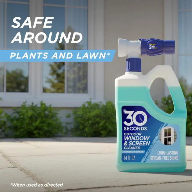 Alt view image 7 of 7 - 30 SECONDS Outdoor Window & Screen Concentrated Cleaner for Glass, Patio Doors, Fiberglass, Furniture - No Screen Removal Required, Spray & Rinse - Hose End Spray Attachment (2 PACK)