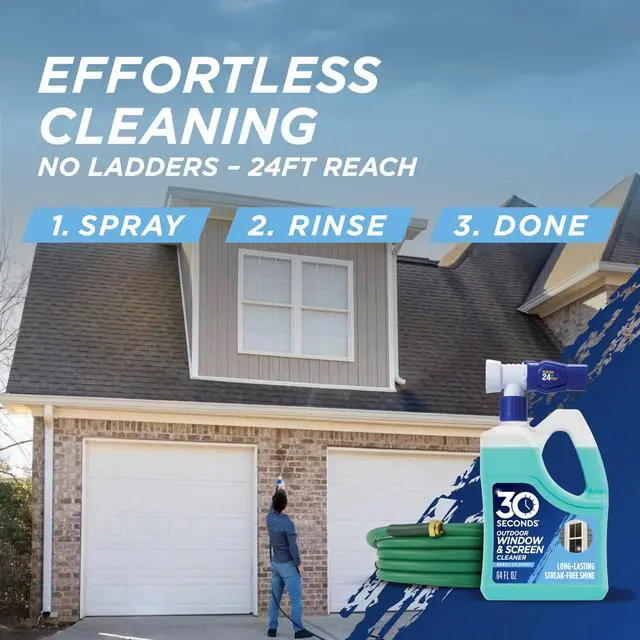 Alt view image 4 of 7 - 30 SECONDS Outdoor Window & Screen Concentrated Cleaner for Glass, Patio Doors, Fiberglass, Furniture - No Screen Removal Required, Spray & Rinse - Hose End Spray Attachment (2 PACK)