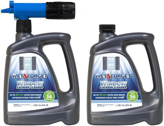 Main image of Wet & Forget Window & Screen Cleaner Outdoor Window Cleaner Spray & Hose Attachment; No Scrubbing, Superior Scrub-Free Shine for Windows & Screens; 48oz (Pack of 2)