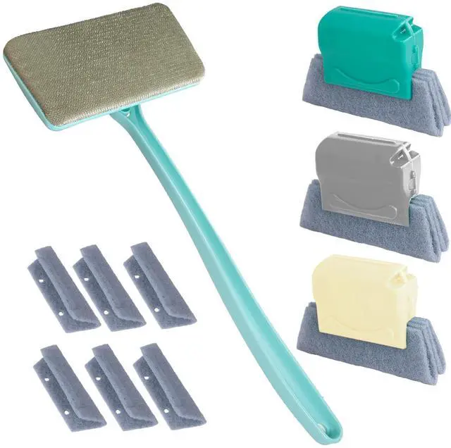 Main image of Window Screen Cleaner & Track Cleaning Kit Mesh Screen Cleaning Brush + 3 Groove Brushes & 6 Replacement Cleaning Cloths 14.8 Detachable Long-Reach Handle, Wet & Dry Dual-Use
