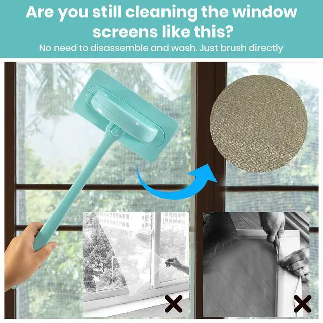 Alt view image 3 of 7 - Window Screen Cleaner & Track Cleaning Kit Mesh Screen Cleaning Brush + 3 Groove Brushes & 6 Replacement Cleaning Cloths 14.8 Detachable Long-Reach Handle, Wet & Dry Dual-Use