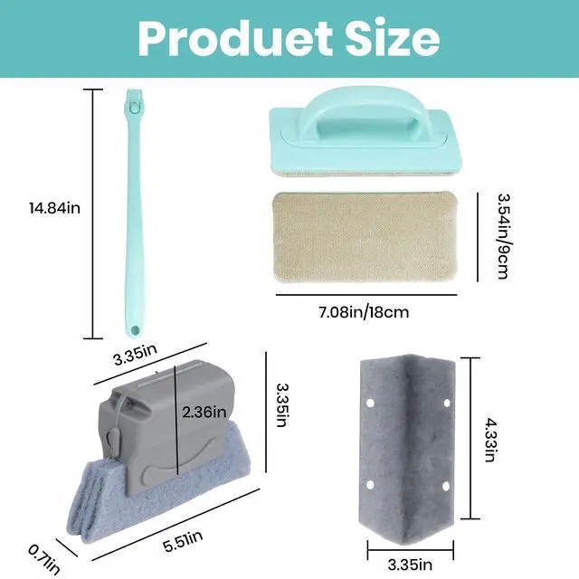 Alt view image 2 of 7 - Window Screen Cleaner & Track Cleaning Kit Mesh Screen Cleaning Brush + 3 Groove Brushes & 6 Replacement Cleaning Cloths 14.8 Detachable Long-Reach Handle, Wet & Dry Dual-Use