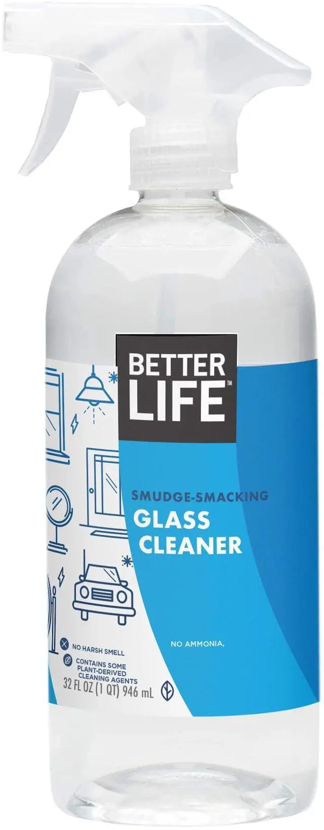 Main image of Better Life Glass Cleaner, Streak-free Window Cleaner, Surface Cleaning Spray, Mirror, Screen and Shower Door Cleaner, Removes Fingerprints, Dust, Dirt, Unscented, 32 Oz, Pack of 1