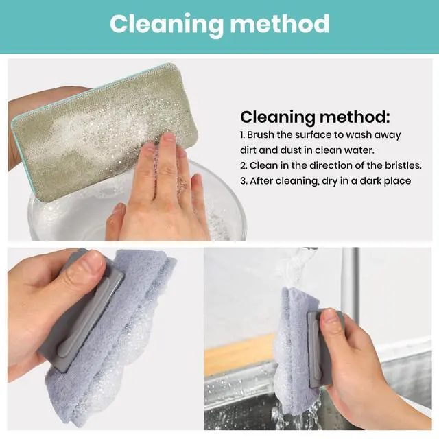 Alt view image 7 of 7 - Window Screen Cleaner & Track Cleaning Kit Mesh Screen Cleaning Brush + 3 Groove Brushes & 6 Replacement Cleaning Cloths 14.8 Detachable Long-Reach Handle, Wet & Dry Dual-Use