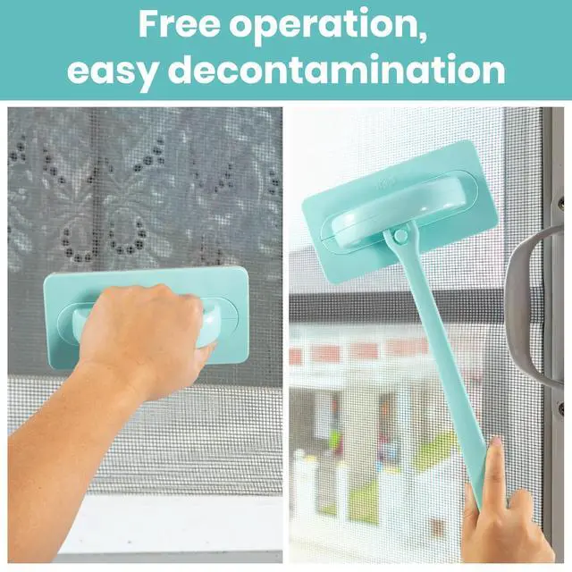Alt view image 6 of 7 - Window Screen Cleaner & Track Cleaning Kit Mesh Screen Cleaning Brush + 3 Groove Brushes & 6 Replacement Cleaning Cloths 14.8 Detachable Long-Reach Handle, Wet & Dry Dual-Use