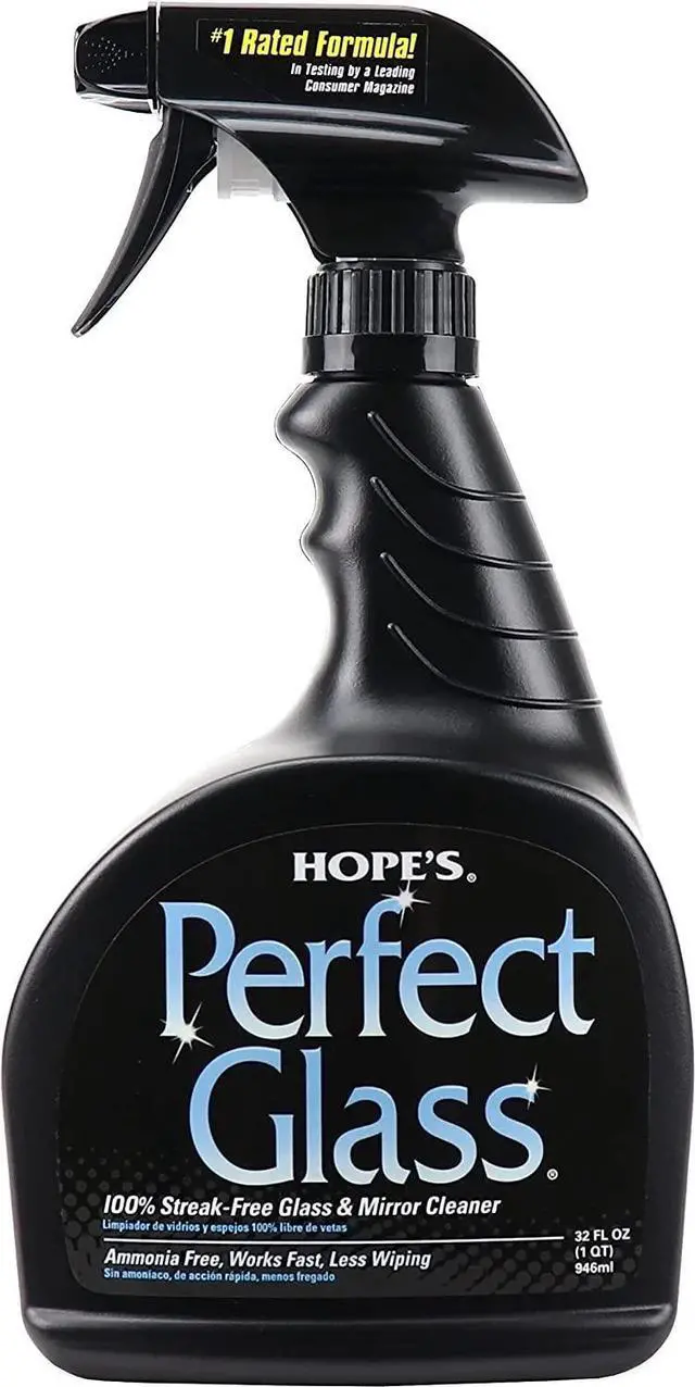 Main image of HOPE'S Perfect Glass Cleaner Spray, Streak-Free, Ammonia-Free Window, Mirror, Screen, Tinted Glass, and Shower Door Cleaner, Indoor and Outdoor Glass Surfaces, 32 Fl Oz, Pack of 1