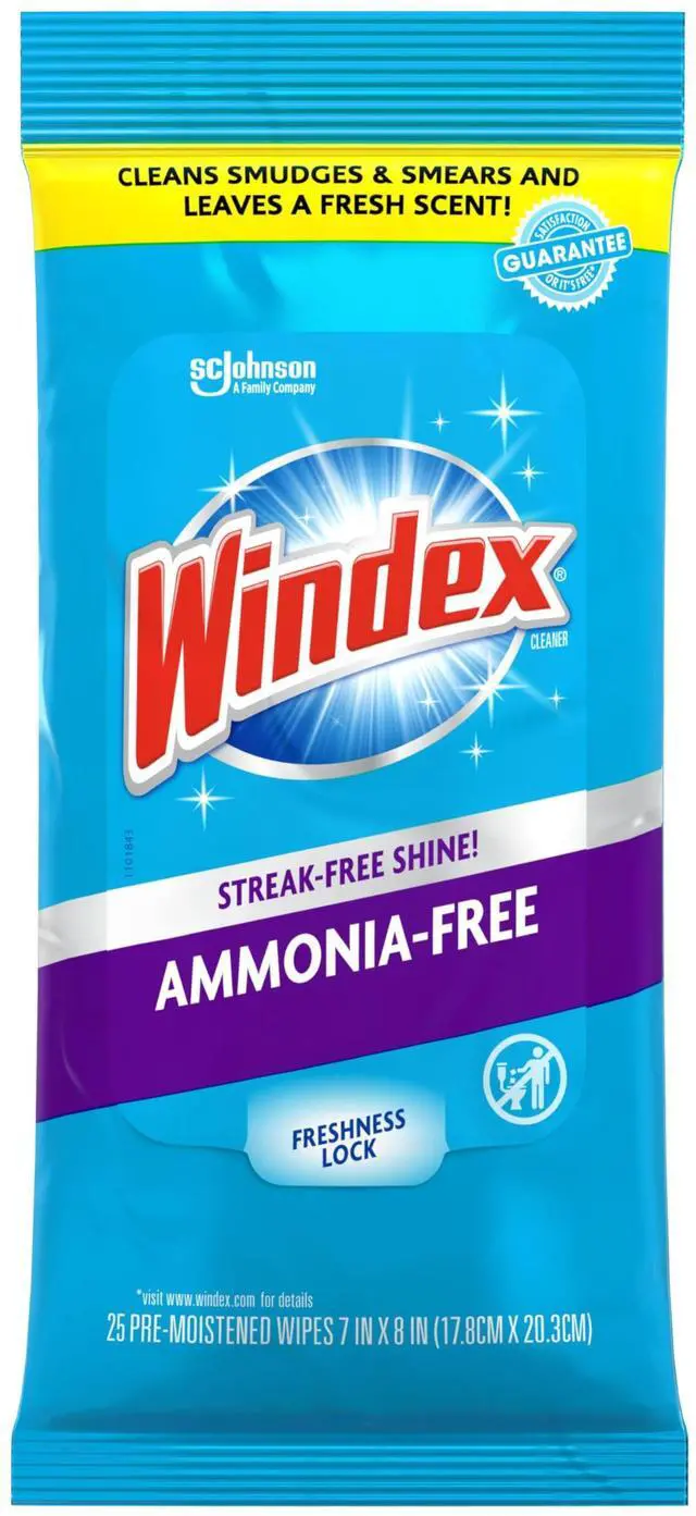 Main image of Windex Wipes Glass Cleaning Ammonia Free, Pre-Moistened Wipes for Cleaning All Glass Surfaces, Crystal Rain Fresh Scent, 25 Count
