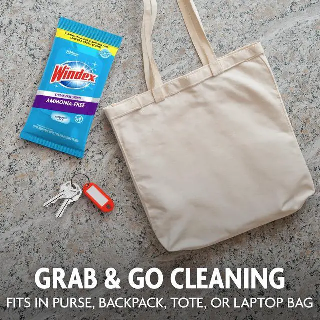 Alt view image 6 of 7 - Windex Wipes Glass Cleaning Ammonia Free, Pre-Moistened Wipes for Cleaning All Glass Surfaces, Crystal Rain Fresh Scent, 25 Count