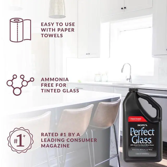 Alt view image 6 of 7 - HOPE'S Perfect Glass Cleaner Spray Refill, Streak-Free, Ammonia-Free Window, Mirror, Screen, Tinted Glass, and Shower Door Cleaner, Indoor and Outdoor Glass Surfaces, 67.6 Ounce, Pack of 1