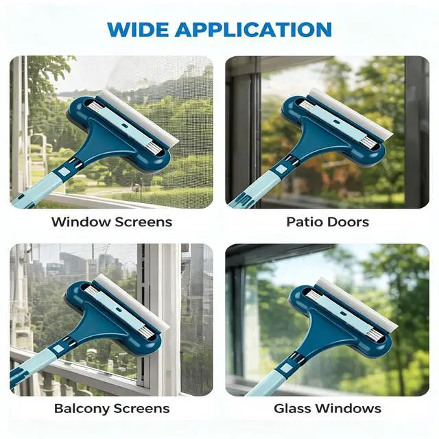 Alt view image 2 of 6 - Upgrade Window Screen Cleaner, 2 in 1 Detachable Window Cleaning Brush with Squeegee, Wet Dry Dual-Use Multi-Functional Glass Net Cleaner Tool for Dusty Corners, Patio, Door, Porch Screens (1)