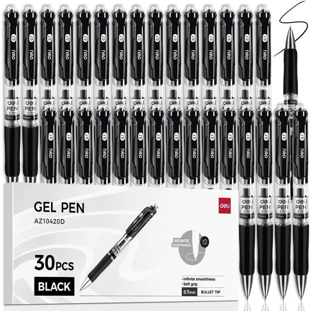 Main image of Gel Pens, 30 Pcs 0.7mm Retractable Pens Black Ink