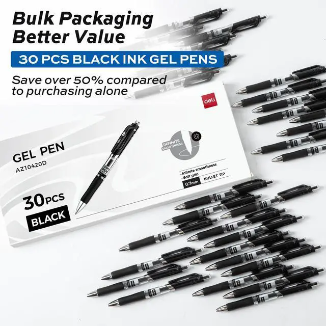 Alt view image 2 of 7 - Gel Pens, 30 Pcs 0.7mm Retractable Pens Black Ink