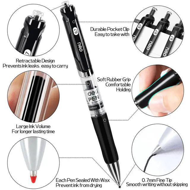 Alt view image 3 of 7 - Gel Pens, 30 Pcs 0.7mm Retractable Pens Black Ink