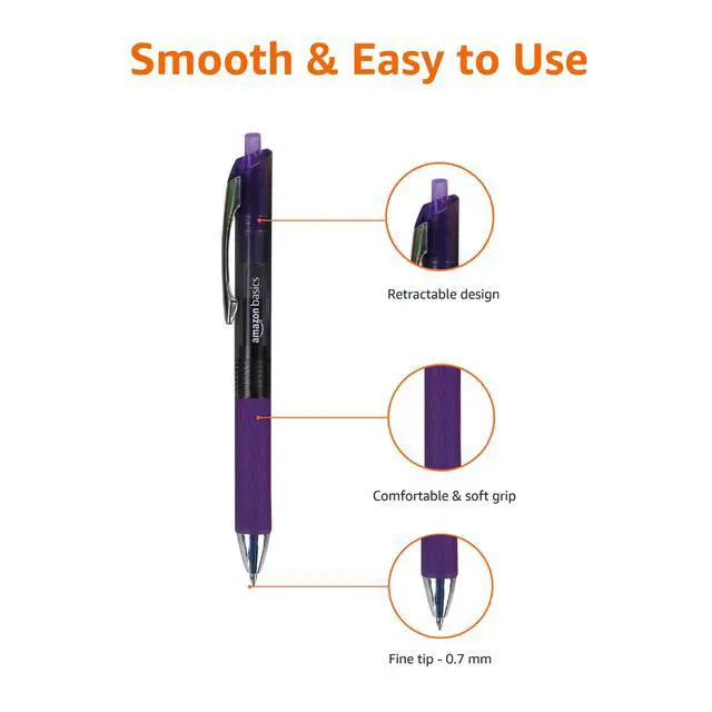 Alt view image 4 of 5 - Retractable Gel Pens, Fine Point 0.7mm, Smooth Writing, Assorted Colors, 12-Pack