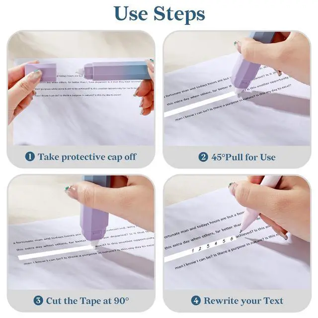 Alt view image 3 of 7 - 5P White Correction Tapes, Smooth Pull Out Pen, Gradient Purple