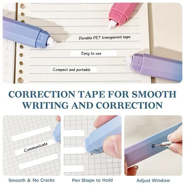 Alt view image 4 of 7 - 5P White Correction Tapes, Smooth Pull Out Pen, Gradient Purple