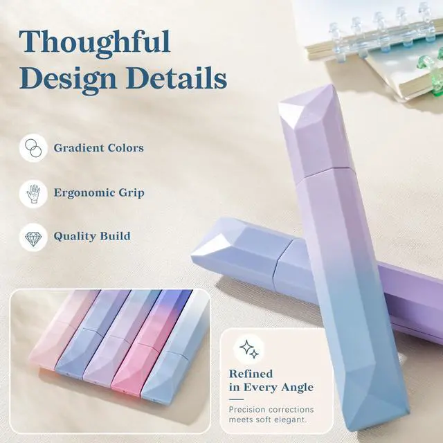 Alt view image 6 of 7 - 5P White Correction Tapes, Smooth Pull Out Pen, Gradient Purple