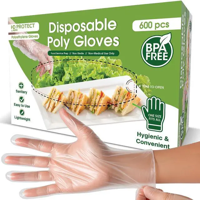 Main image of 600 Pack Disposable Food Prep Gloves Clear Polyethylene, Latex- BPA & Powder-Free Bulk Kitchen Gloves for Cooking, Catering, BBQ, Baking, Restaurant Food Handling
