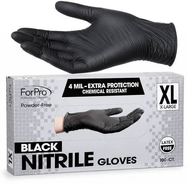 Main image of Disposable Nitrile Gloves, Chemical Resistant, Powder-Free, Latex-Free, Non-Sterile, Food Safe, 4 Mil, Black, X-Large, 100-Count