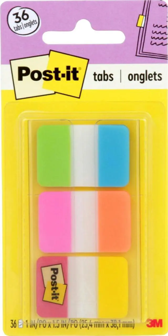 Main image of Tabs, 1 in Solid, Aqua, Yellow, Pink, Red, Green, Orange, 6/Color, 36/Dispenser (686-ALOPRYT)