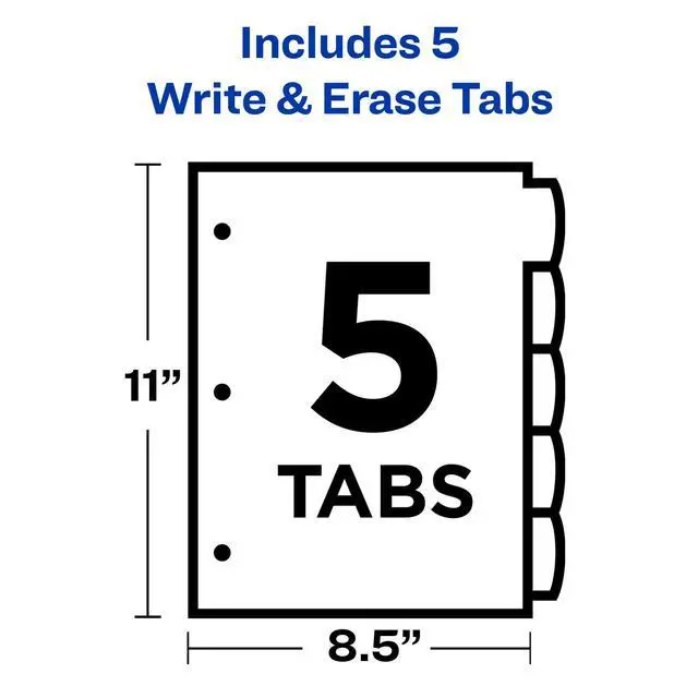 Alt view image 4 of 7 - Big Tab Write & Erase Durable Plastic Dividers for 3 Ring Binders, 5-Tab Set, Bright Multicolor, 1 Set (16129)