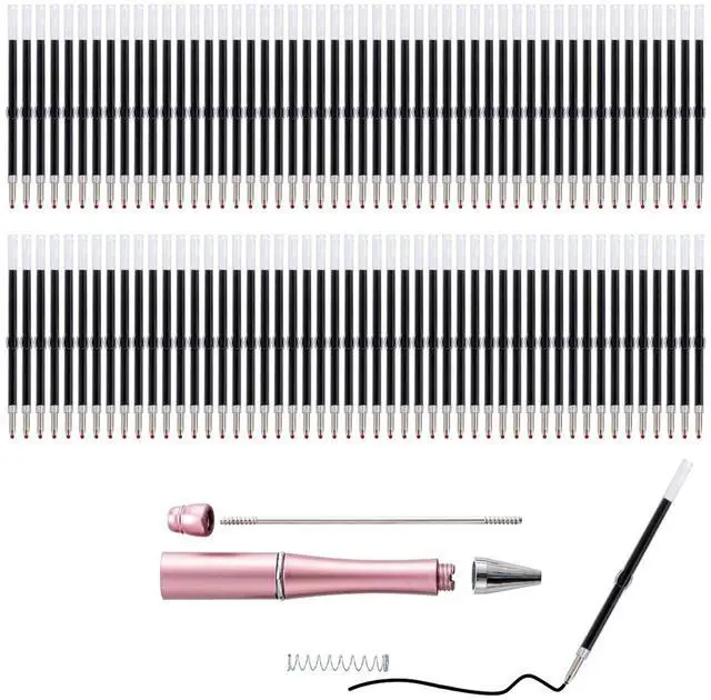 Main image of 100 Pieces Plastic Beadable Pen Refills, 2.44 inch/6.2 cm Black Ink Smooth Writing Pen Refills for Bead Pens DIY PPL Gift(Pack of 100)
