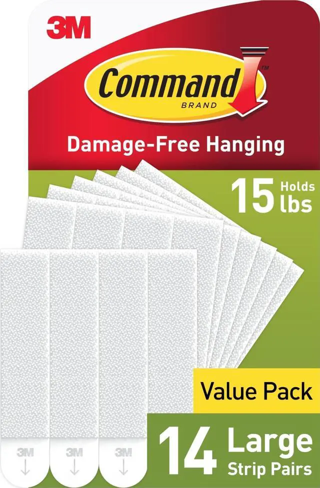 Main image of 15 lb Large Picture Hanging Strips 14 Pairs (28 Strips), Damage-Free Hanging Picture Hangers, No Tools Wall Hanger for Home Decor, White Adhesive