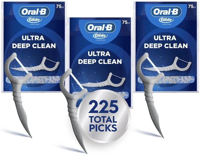 Main image of Glide Ultra Deep Clean Floss Picks, Removes Food and Plaque, Cool Mint Flavor, 75 Count, Pack of 3